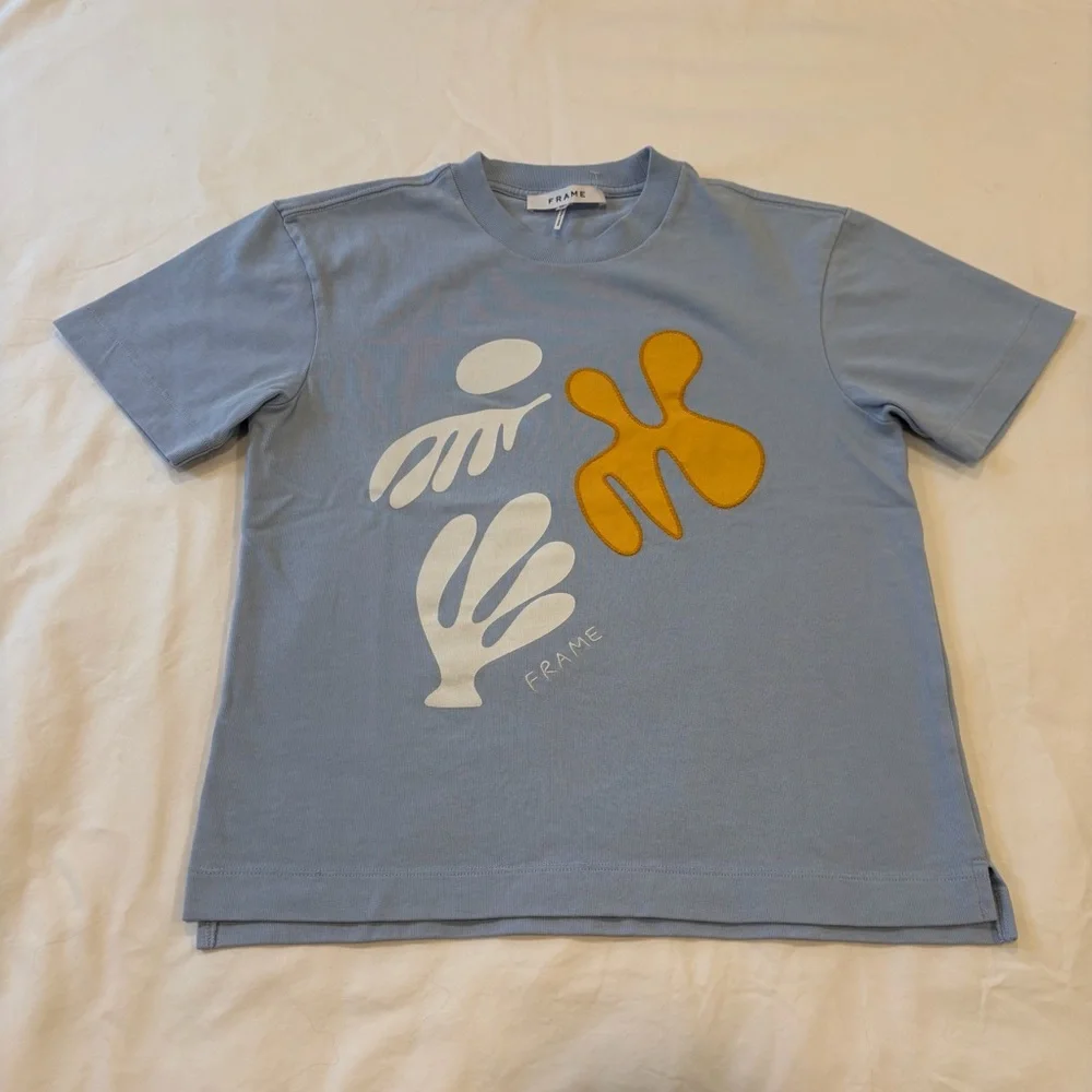 FRAME Graphic Tee Blue Abstract Logo | XS | EXCELLENT - Picture 5 of 8